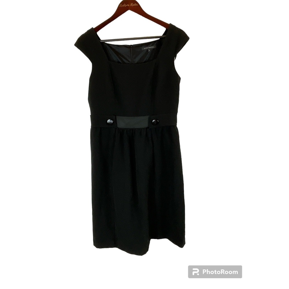 David Meister Women Size 8 Black Sheath Dress Button Front Cap‎ Sleeve Lined T1